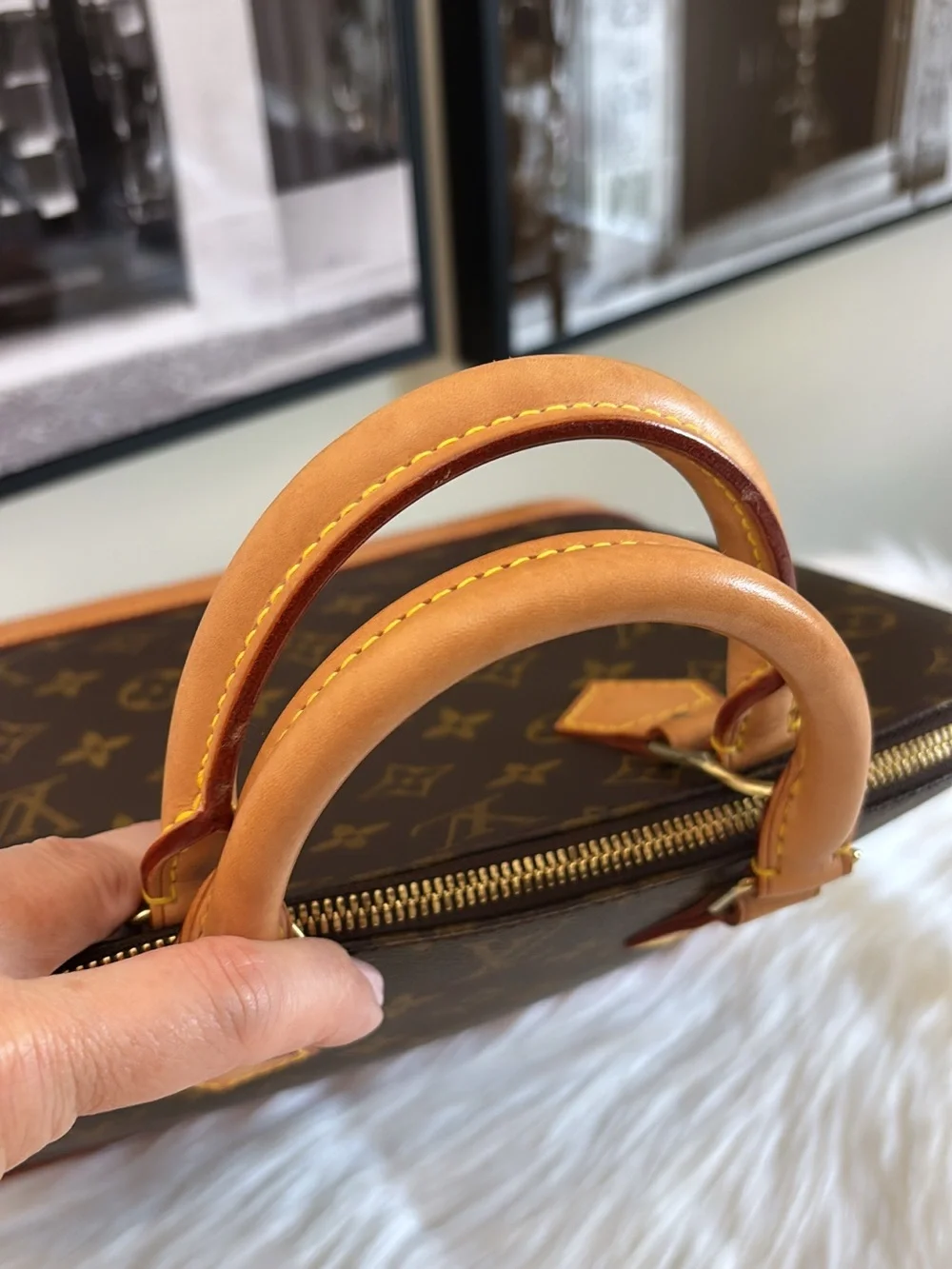 Louis Vuitton Monogram Alma Satchel in Brown and Tan
